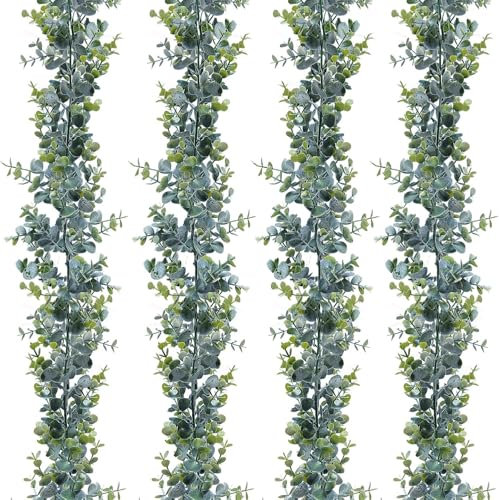 xinfedi Eukalyptus Deko, 4 Packungen 1,65 m Lange Künstliche Eukalyptus Girlande, Grüne Eukalyptus Pflanze für Wand Tisch Hochzeit Dekoration