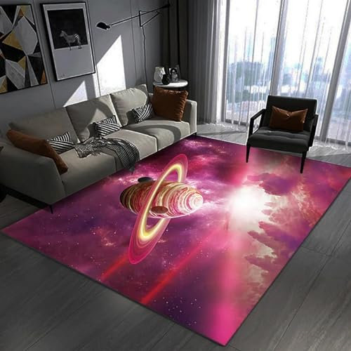 Kinderteppich, 3D-Druck, Weltraum-Planet-Universum-Galaxie-Landschaft, Fußmatte, rutschfeste Bodenmatte, Wohnzimmer-Dekorteppich 180 X 280 cm / 70.86 X 110.23 - Leicht Zu Reinigendes, Weiches -9C9