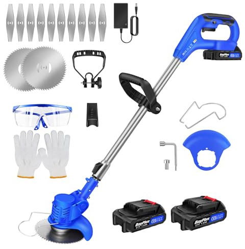 21V(21V MAX) Akku Rasentrimmer, rasenkantenschneider mit 90° drehbarer Trimmerkopf, Teleskopstiel,1 x 1,5 Ah Akku, für Rasenschneiden Rasenpflege Auffahrt und Garten, Blau