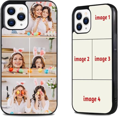 EKAM Personalised Phone Case For Apple iPhone 17, 16, 15, 14, Pro, Max, Mini, Plus 13, 12, 11, X, XS, XR, SE, 8, 7 - Custom Photo Shockproof TPU Back Cover, Personalize Image Collage Layout (4 Images)