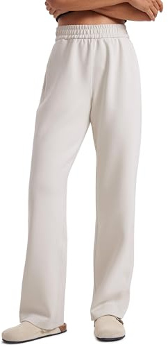 CRZ YOGA SoftAura Straight Leg Casual Sweatpants Women 30 - Modal Lounge Travel Pants with Pockets Milky White (Bone) X-Small