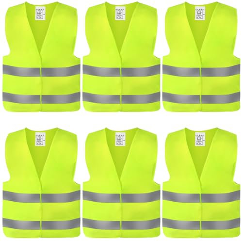 NIEEKRUN Warnwesten Auto, 6er Warnweste Sicherheitsweste Auto, 360° Reflektierend, Gelb, Einheitsgröße, Unisex, Freizeit