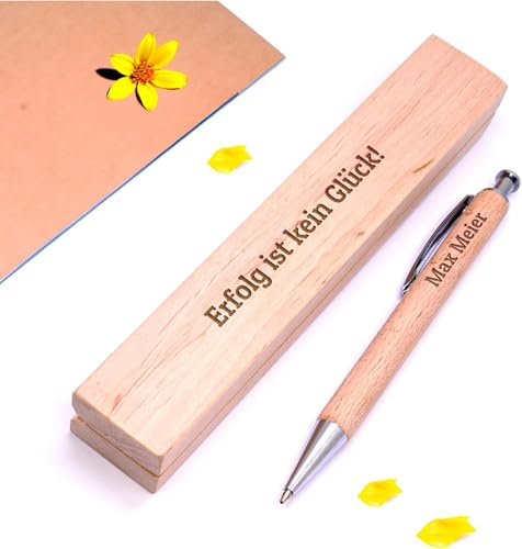 Diamandi Holz-Kugelschreiber mit Gravur inkl. Etui - Personalisiert mit Name oder Spruch - Holz Stift als Geschenk-Idee zur bestandenen Prüfung, Schulabschluss, Geburtstag (Holzstift-Erfolg)