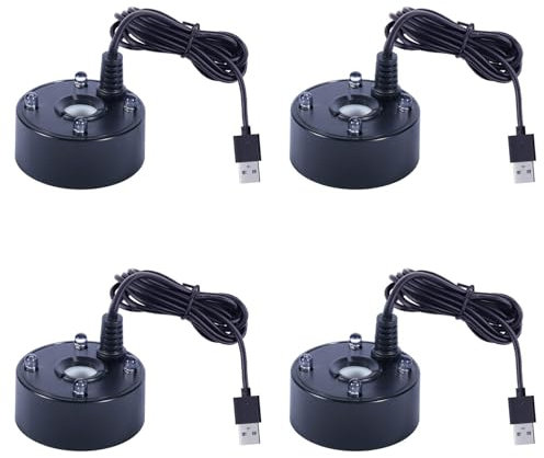 Booso 4X Mist Maker, Puerto USB, 4 Luces LED de Colores, Mini Mister Fog Machine, Fuente Interior, Jardín, Estanque, Nebulizador de Agua, Atomizador Negro