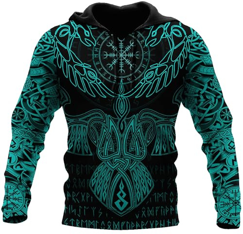 Wikinger Herren Hoodie Mit Reißverschluss Nordische Mythologie Tattoo Lässiges Langärmeliges Sweatshirt Pullover Vintage Street Jacke Geschenke Für Männer