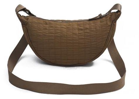 GUSXPPD Bolsa media luna para mujer, bolsa de nylon con forma de bola de masa, bolsa cruzada con correa ajustable, bolsa cruzada media luna, bolso media luna para uso diario (Caqui)