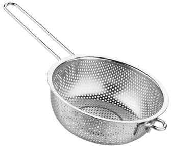 Scolapasta in acciaio inox a maglie fini per filtrare e drenare efficacemente vari ingredienti