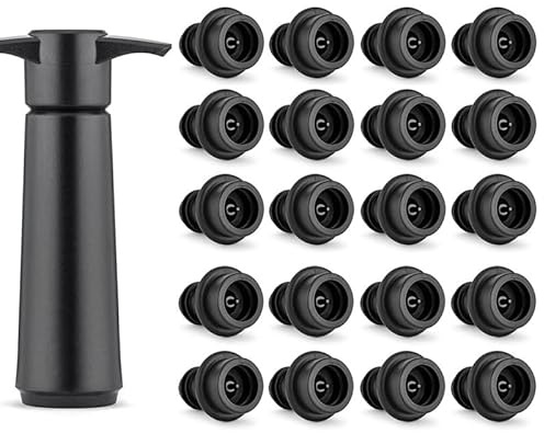 Wein Vakuumpumpe mit 20 Stopfen, Weinverschluss Vakuum Weinflaschenverschluss Weinkonservierer Wiederverwendbarer Flaschenverschluss Wein Vakuum hält Wein Frisch (20 Stopper)