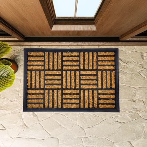 Garden Mile Coir Doormat 60 x 40cm Heavy Duty Natural Mosaic Entrance Mat