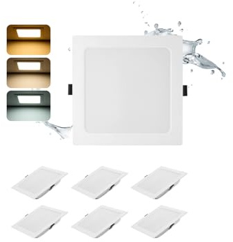 6 Stück Square Recessed LED Light 24W 3CCT 2200lm Ausschnitt Ø185-210mm | Grebeam IP44 LED Einbaustrahler 190mm Ultra Slim Einbautiefe 30mm Warmweiß/Neutralweiß/Kaltweiß für große Räume und Büro