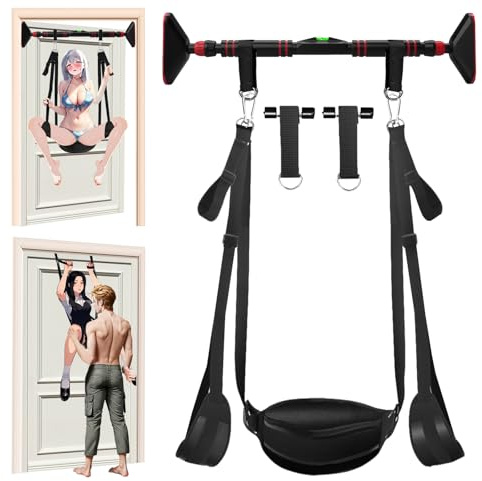 BDSM Door Sex Swing with Doorway Pullup Bar, Restraint Handcuffs, Ankle Cuffs, Adjustable Restraint Straps, and Butt Support, Bondage Sex Toy for Adults or Couples.