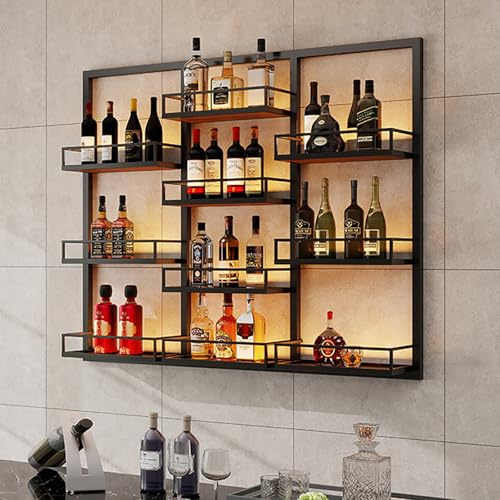 AKOGG Porte Bouteille Mural,Étagère De Vin Murale,Casier À Vin en Fer,Casier À Bouteilles,Étagère De Rangement,Métal Range Bouteille Vin pour Cuisine,Cave À Vin,Bar,Noir