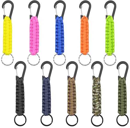 10 Stück Paracord Schlüsselanhänger mit Karabiner, Geflochtene Karabinerhaken Schlüsselband, Karabiner Paracord Geflochtene Lanyard für Outdoor Klettern Survival Camping Wandern Rucksackreisen