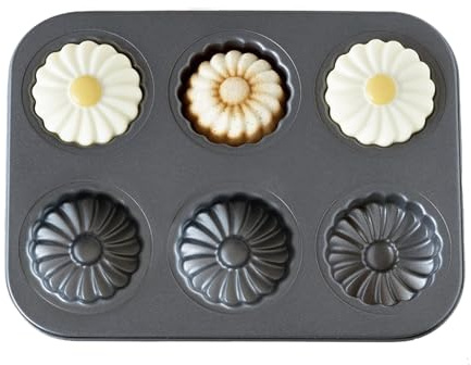 Sinsanye Sunflower Shaped Muffin Pan, 6-Cavity Madeleine Mold & Mini Cake Pan, 2.5 Non-Stick Carbon Steel Baking Mold - Bake Perfect Edible Sunflower Decor for Birthday and Baby Showers