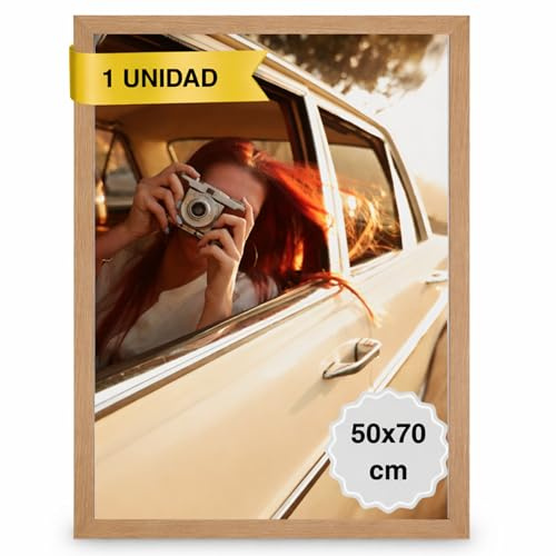 MARCOFOTO Marco de Fotos 50x70 cm Madera Portafotos de Pared en MDF con Plexiglas - Ideal para Diplomas, Títulos Universitarios, Pósters y Fotografías - Decoración Hogar y Oficina