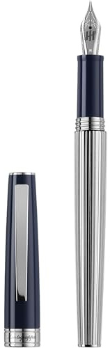 Montegrappa Armonia Duetto Füllfederhalter Dark Blue, Harzgehäuse mit Palladium- und Messingelementen, Edelstahlfeder Fein, Patrone & Konverter, Geschenkbox, ISA1M2AD