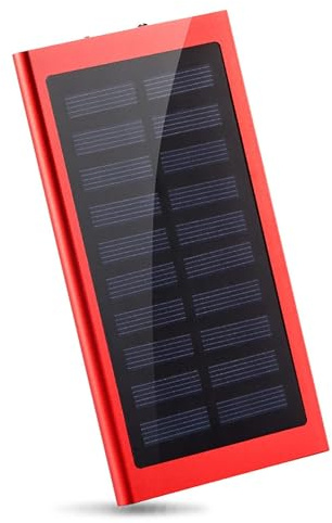 Power Bank - Batteria esterna a energia solare, 20000 mAh, doppia USB, con luci LED, sottile, per campeggio, smartphone, tablet, colore: rosso