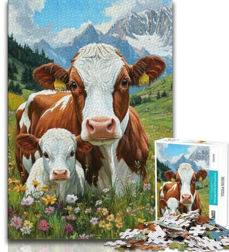 Rompecabezas para Adolescentes de 1000 Piezas de Vaca lechera Juguetes educativos Juegos antiestrés decoración de Pared (50x75cm)
