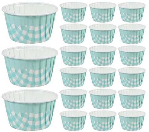 LOLIPPYY 50 piezas Unidades Moldes Papel para Cupcakes y Muffins Resistentes Alta Temperatura Color Azul Diseño Cuadriculado Repostería Fiestas