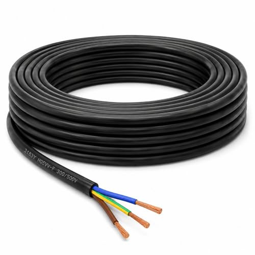 LampStation 3183Y 3 Core Round Flex Cable 2.5mm Black Mains 3 Metres | BASEC approved BS EN 50525-2-11, flexible PVC stranded copper, 300/500V, for electrical appliances and extension leads