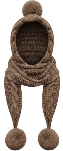 HiyyFloy Bonnet À Capuche Écharpe 2 en 1 pour Femme, Ensemble Bonnet Écharpe en Maille Duveteuse avec Pompon en Fausse Fourrure.