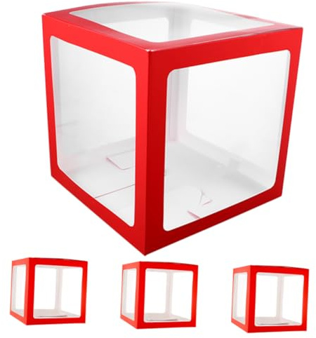 Gatuida 4 Stück Robuste Party Ballonboxen aus Papier 30x30x30cm Transparent Ballonbox Dekoration für Geburtstagsfeiern Hochzeiten und Babypartys