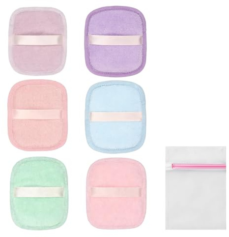 Almohadillas desmaquillantes de franela lavables, 6 Piezas, con bolsa de desmaquillantes, almohadillas de algodón reutilizables, suaves para la piel, aptas para todo tipo de piel, 6 colores