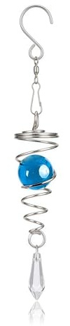 Gazing Ball Spiral Tail Wind Spinner Stabilizer Stainless Steel Glass Ball Wind Spinner Tail with Hanging Swivel Hook Sun Catcher for Indoor Outdoor Garden Decoration (Blue)