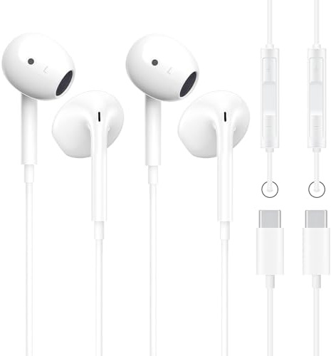 2 Pack Auriculares USB C para iPhone 17/16/15 Pro MAX, In Ear Auriculares Tipo C con Micrófono Control de Volumen de Llamadas, USB-C Auricular Internos para iPad Pro/Air, Samsung Galaxy, Google Pixel