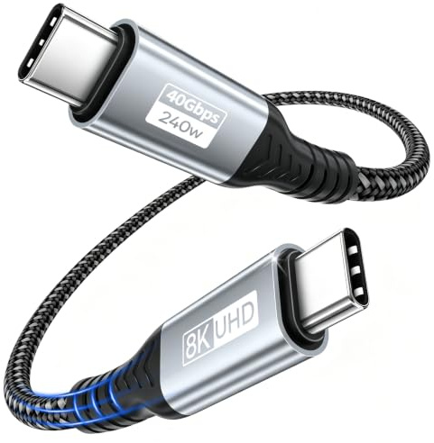 bakibo Cable Thunderbolt 4 1.2M, Cable USB C de Carga Rápida 240W PD 3.1 (48V/5A), Transferencia de Datos 40Gbps USB 4, Vídeo 8K/4K para iPhone, MacBook, Monitor, Tablet, Gris