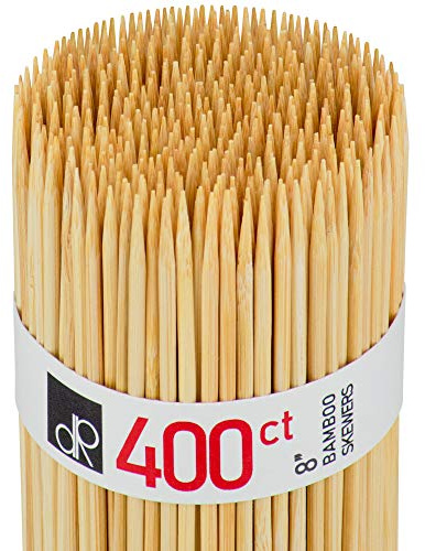 DecorRack 8 Natural Bamboo Skewers Sticks, 400 Wood Skewers for Grilling, BBQ, Kabob, Appetizers, Fruits, Smores, Cocktail, Brunch, Fondue Sticks, Barbeque, DIY Crafting, 8 inch (400 pack)