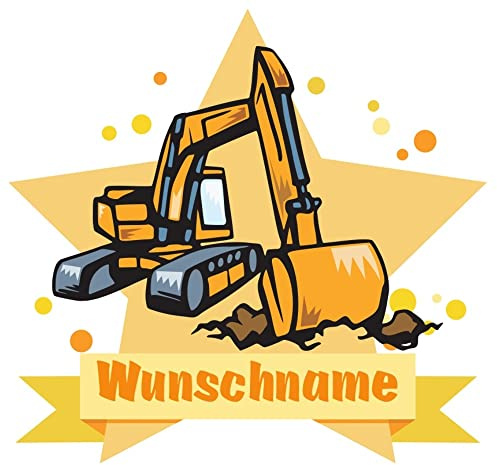 Samunshi® Bagger Wandtattoo Türschild mit Name personalisierbar Kinderzimmer Türaufkleber Baby Wandaufkleber - 50x43cm mehrfarbig