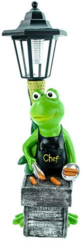 Kremers Schatzkiste Grenouille maître-barbecue avec lanterne solaire LED et tablier de chef Frog Figurine sculpture