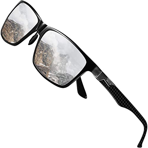 DUCO Rechteckig Herren Polarisiert Sonnenbrille mit Kohlefaser Brillenbeine | UV400 Glasses, Klassische Metallrahmen, Verstellbar Nasenpads, Nicht Drücken, Geschenk für Valentinstag Thanksgiving DC8206