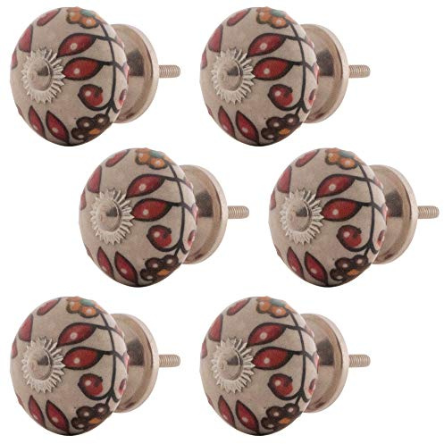 Knober Möbelknöpfe handbemalt Keramik Porzellan Vintage Landhausstil Shabby-Chic 40mm Knauf Türgriff (ROT14 X6)