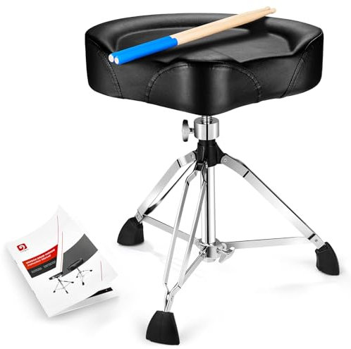 Vangoa Schlagzeug Hocker Sattelform Dick Gepolstert Einstellbar Drummer Throne Stool mit Trommelstöcke Schwarz