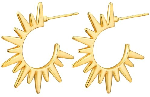 BENEIGE Gold Geometry Awl Hoop Earrings 14K Gold Plated Dainty Handmade Semicircle Beaded Huggie Earrings for Women Gold