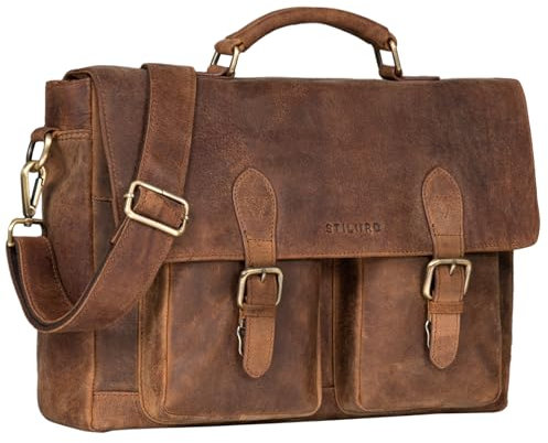 STILORD 'Owen' Laptop Aktentasche Leder Vintage Lehrertasche Schultertasche für MacBook 15 Zoll Satchel Bag Tasche zum Umhängen ideal für Business Büro Trolleys, Farbe:torino - braun