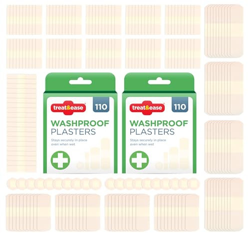 SOL 220pcs Waterproof Plasters & Dressing Supplies – Assorted Sizes for Blisters, Cuts– Soft Cushioned Pads, Breathable, Secure in Wet Conditions – Waterproof Plasters for Wounds, Ideal for Active Use
