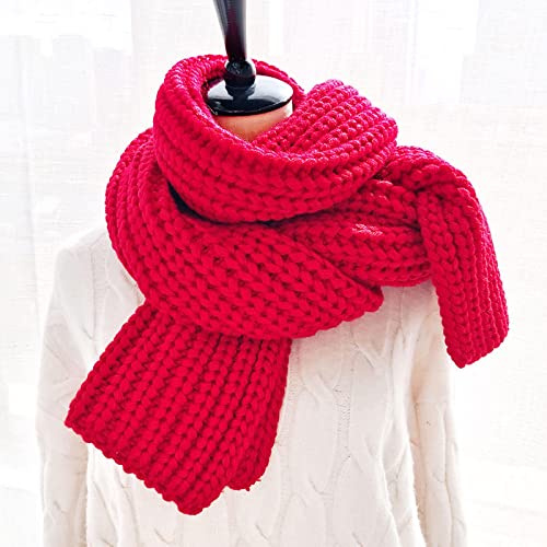 Damen Wollschal Winterschal Damen Dicke Warme Einfarbig Strickschals Große Lange Schal Wraps 200X25Cm Rot