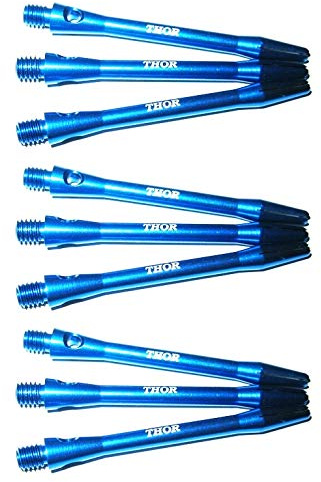 THOR-DARTS®™ Laser Etched Aluminium Schäfte Short/medium blau, schwarz, Silber, rot, Gold, grün / 1 Set (3 Stück) bis 4 Set (12 Stück) (blau (3 Set = 9 Stück), 47)