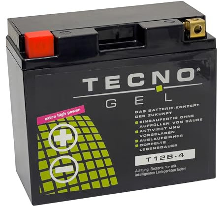 TECNO-GEL BATTERIE für YT12B-4 = YT12B-BS (DIN 51290) für APRILIA, BENELLI, BIMOTA, CAGIVA, DUCATI, Diavel 1200, GT 1000, Hypermotard, Hyperstrada 821/939, Monster, MTS, DS1000, Scrambler u.a.