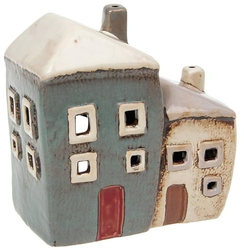 Village Pottery Teelichthalter, Design Double House, Grau/cremefarben