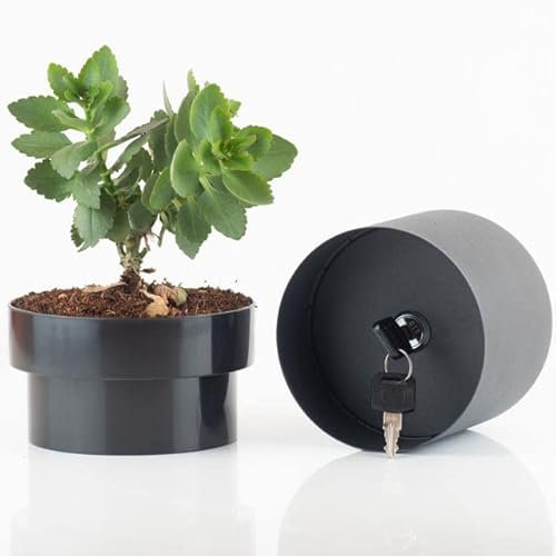 Castell Deco - Getarnter Tresor in Form eines Blumentopfes, kleiner Tresor mit Schlüssel, 4 Farben. Geheimes Versteck. (Schwarz)