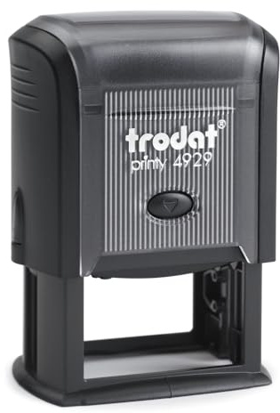 Trodat - Printy 4929 - Custom Stempel mit Wunschtext personalisieren, hier gleich online gestalten Gehäusefarbe Schwarz – Adresstempel - Firmenstempel - mit Wunschtext – 50x30 mm - 8 Zeilen