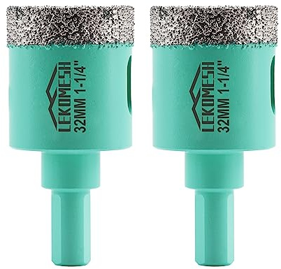 Diamond Core Drill Bits 2pcs-32MM - LEKOMESH Tile Hole Saw with Triangle Shank for Porcelain Tile Ceramic Granite Marble Masonry Stone,Vacuum Brazed Diamond Drill Bits