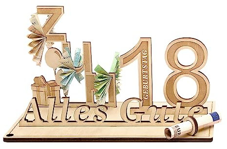 Giftota Geldgeschenk 18.Geburtstag, Geschenke zum 18 Geburtstag Mädchen Junge, 18.Geschenke aus Holz Dekoration