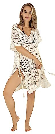 Gräfenstayn Ropa de Playa para Mujeres - Norma Oeko-Tex - como Túnica y Bikini Cover Up, Vestido de Verano de Punto, Bañador (S-M Crema-Beige)