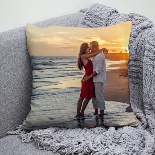 Anlewo Oreiller personnalisé, Oreiller Photo personnalisé, Double Face 40 x 40 cm - Insert d'oreiller en Option, pour Noël, Thanksgiving, la Saint-Valentin, Halloween, Cadeau commémoratif pour Couple