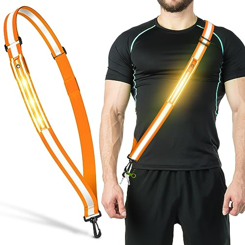 Ylzzrs Reflektierende LED-Gürtelschärpe, Sicherheitslichter für Spaziergänger bei Nacht, hohe Sichtbarkeit, reflektierende Laufausrüstung für Männer, Frauen, Nacht-Hunde-Spaziergänge (orange)
